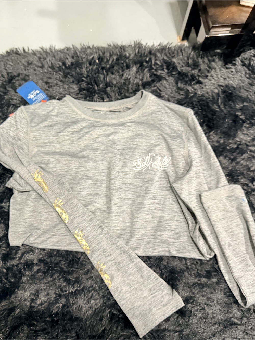 Salt Life Heather Gray Long Sleeve Tee with Gold Palm Accents